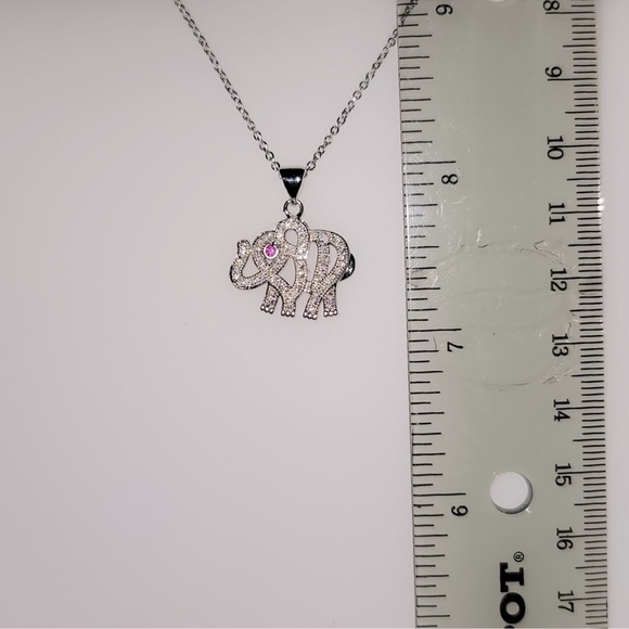 Elephant Zirconia Ruby Fine Silver Necklace - Picture 7 of 9